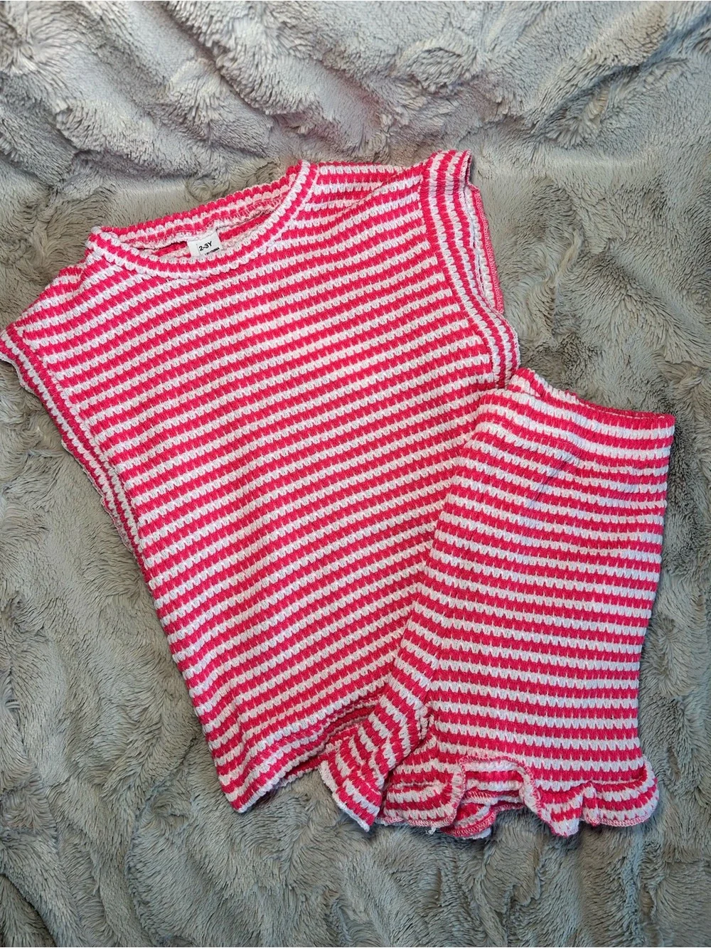 Striped Knit Two-Piece Set in Pink & White